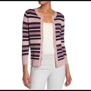NEW Halogen pink/blue stripped crew neck cardigan